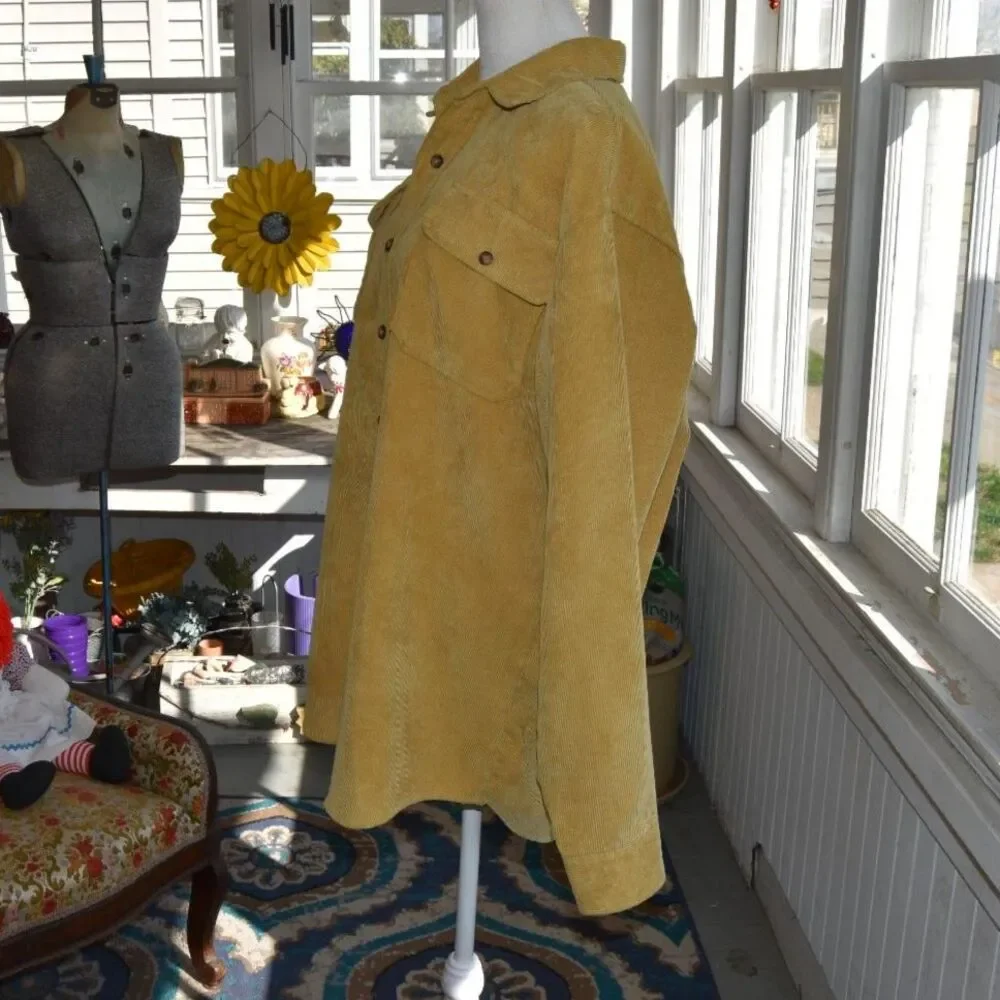 Vintage 70s Stag Hill Haband Corduroy Western Shirt Mustard Button Front Large